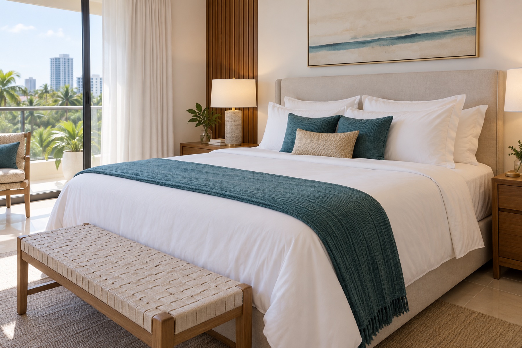 Habitación premium lista para recibir huéspedes, con ropa blanca impecable